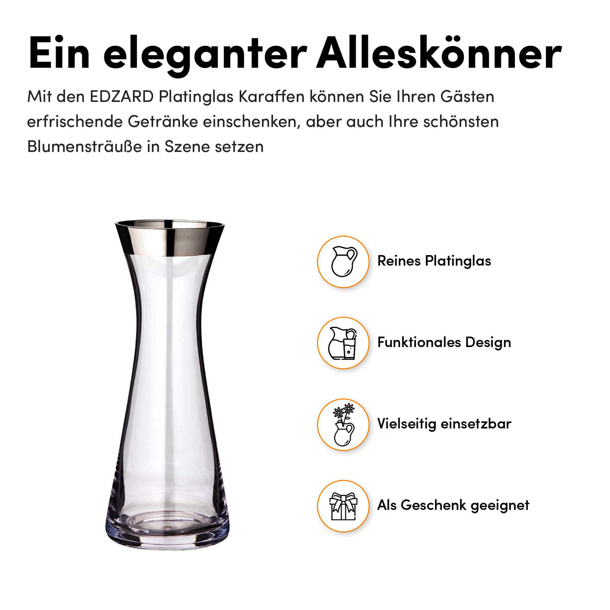 Karaffe "Hendrik" mundgeblasenes Kristallglas mit Platinrand