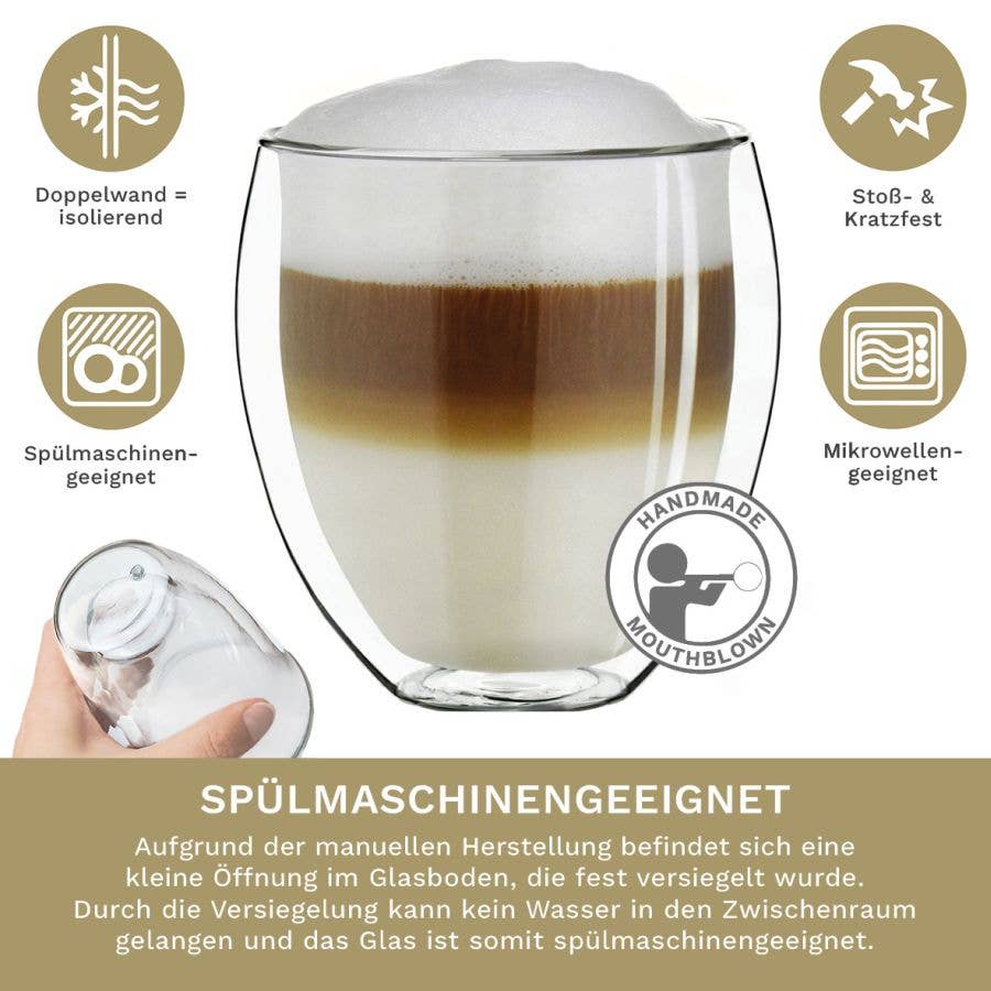 Thermoglas doppelwandig bauchig 250ml; 2er Set