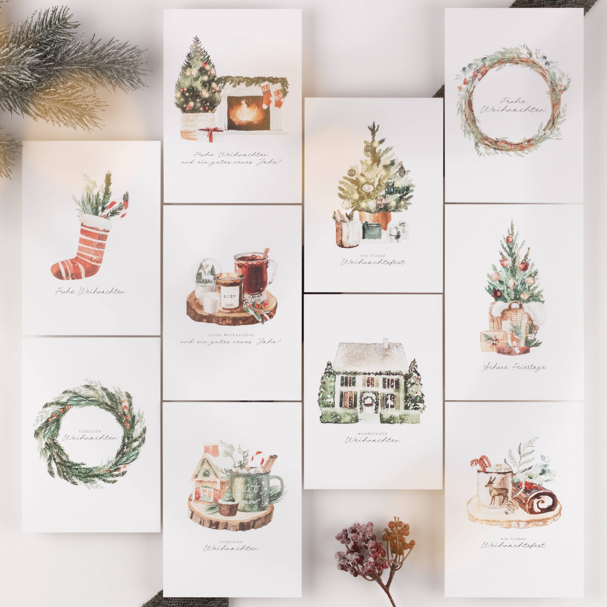 10 Weihnachtskarten Cozy Christmas Set, Strukturpapier (DE)