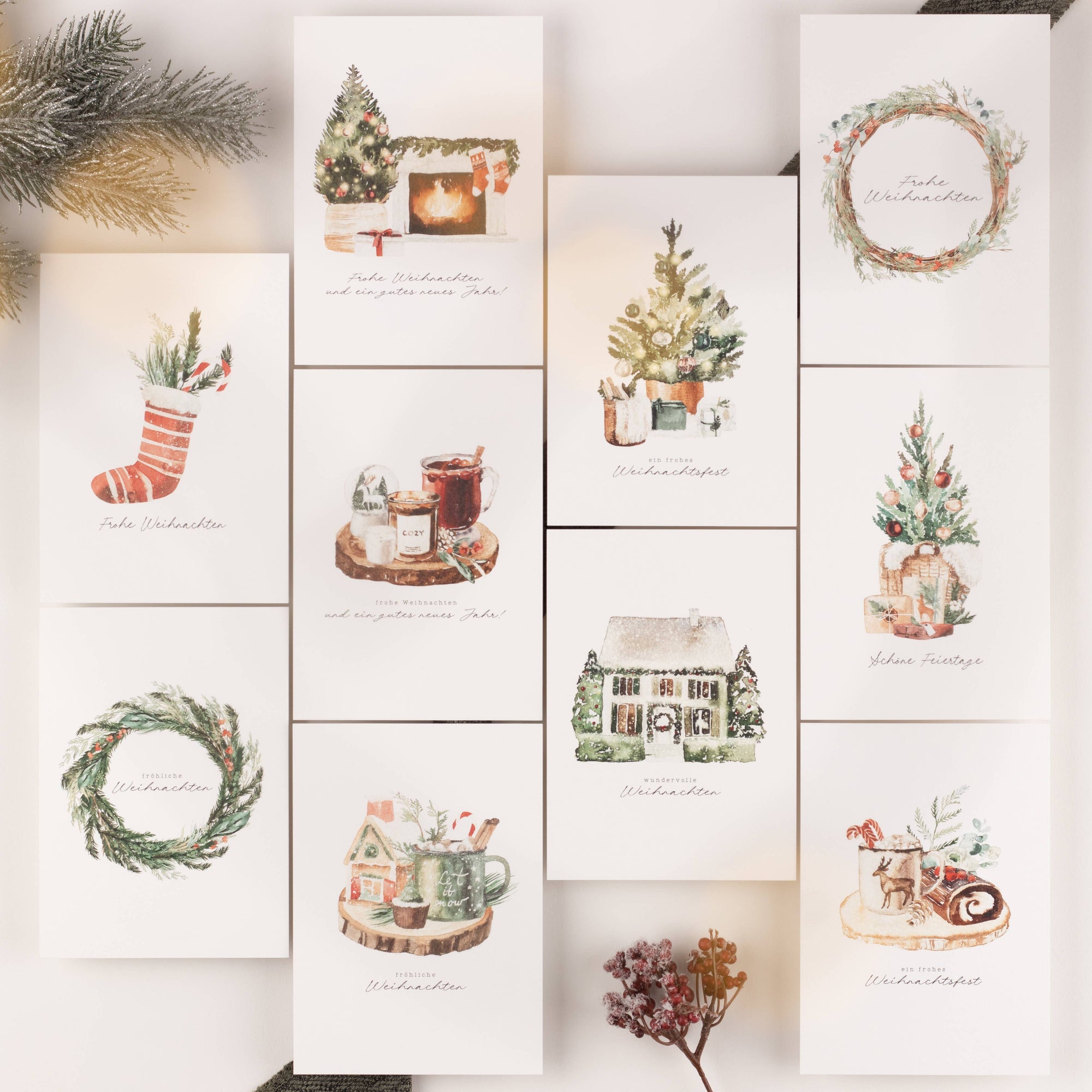 10 Weihnachtskarten Cozy Christmas Set, Strukturpapier (DE)