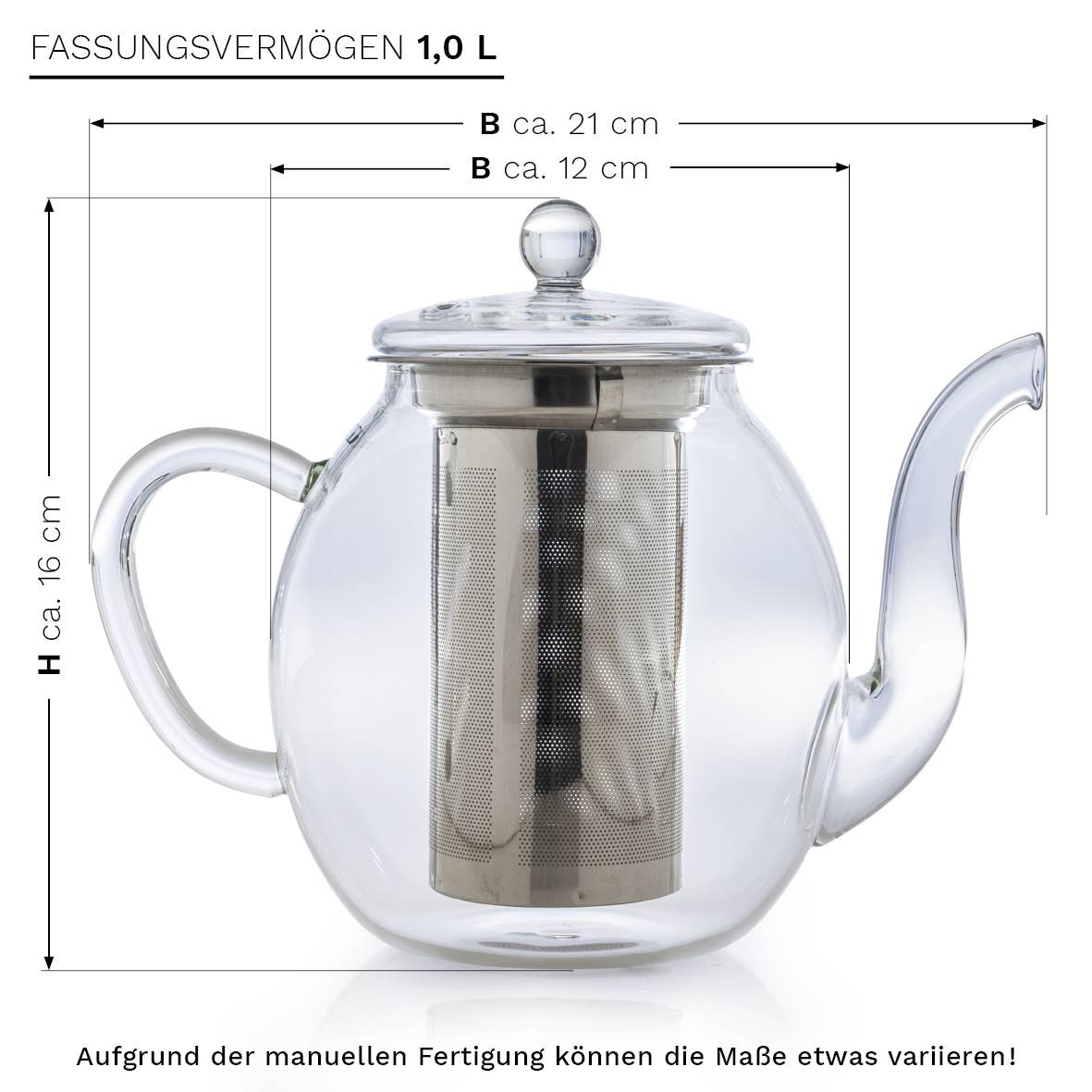 Glasteekanne (1,0l) mit zwei Erblüh-Teeblumen