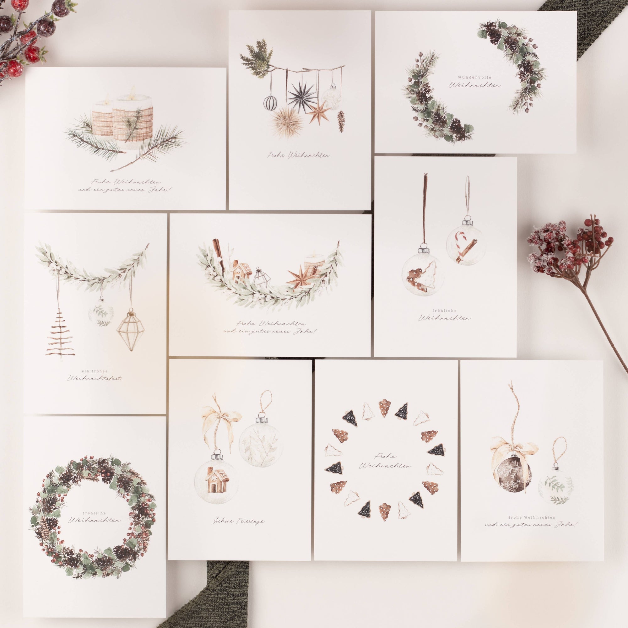 10 Weihnachtskarten Hygge Weihnachten Set, Strukturpapier