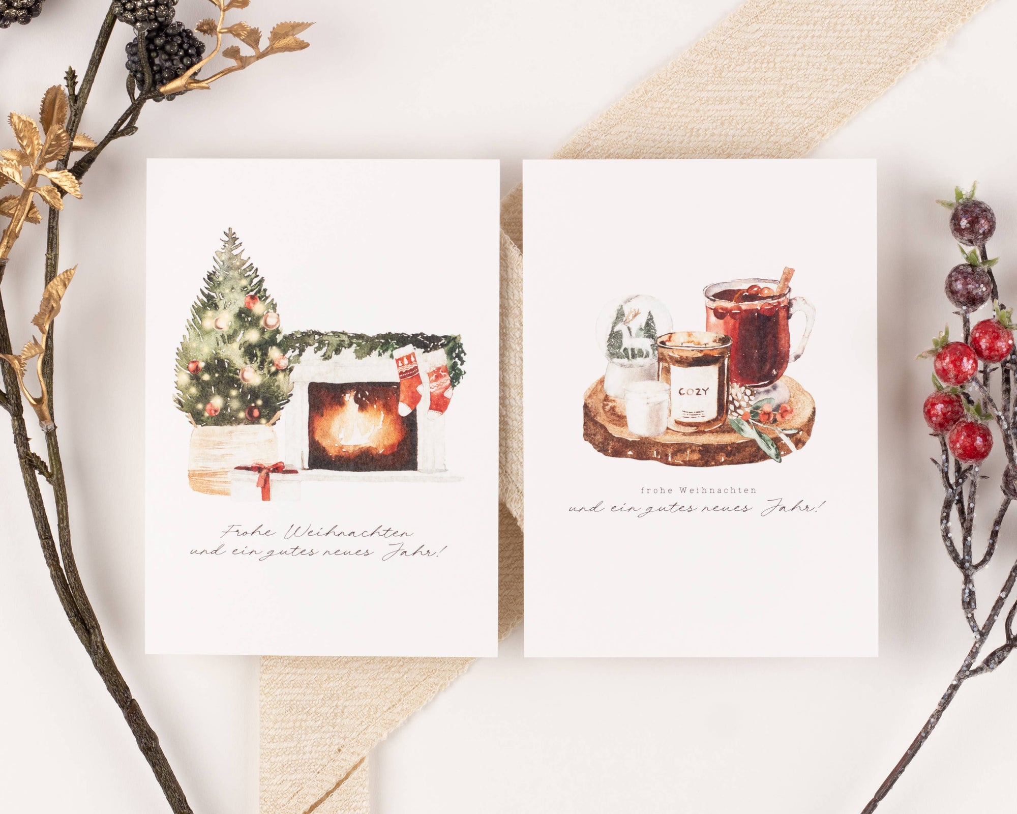 10 Weihnachtskarten Cozy Christmas Set, Strukturpapier (DE)